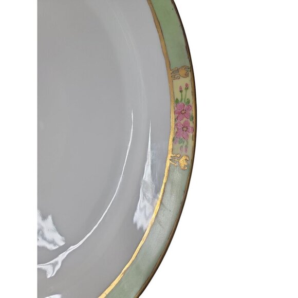 ZS Co Bavaria Large Oval Platter Gold Trim Hand Painted Green Pink Yellow Floral - Picture 4 of 14